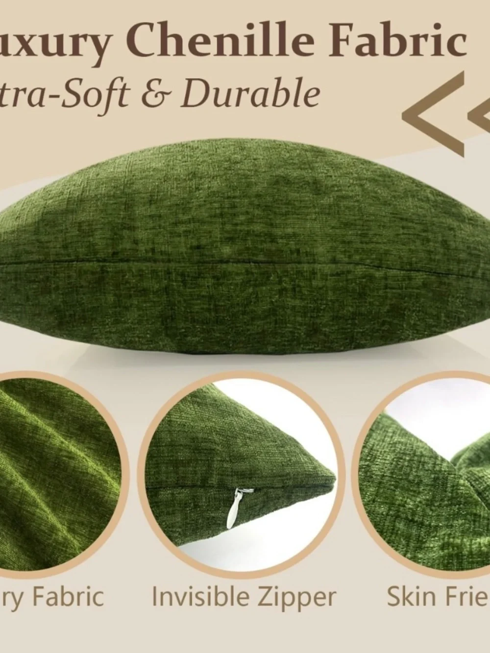 NWOT Set of 2 Sage Green Chenille Pillow Covers 16x16
